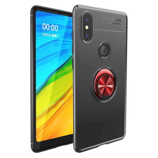 Xiaomi Mi MIX 2S pehmeä muovinen takasuojakuori sormirengas jalkatuella - Musta/ Punainen