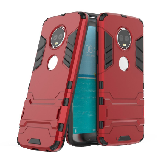 Muovi + TPU Hybriidi puhelinkuori missä Kickstand Motorola Moto G6 Plus - Punainen