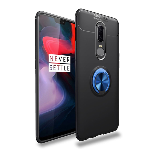 OnePlus 6 Kova TPU Takasuoja Kuori Pyärivällä Mobiilirenkaalla ja Magneetilla - Sininen/ Musta