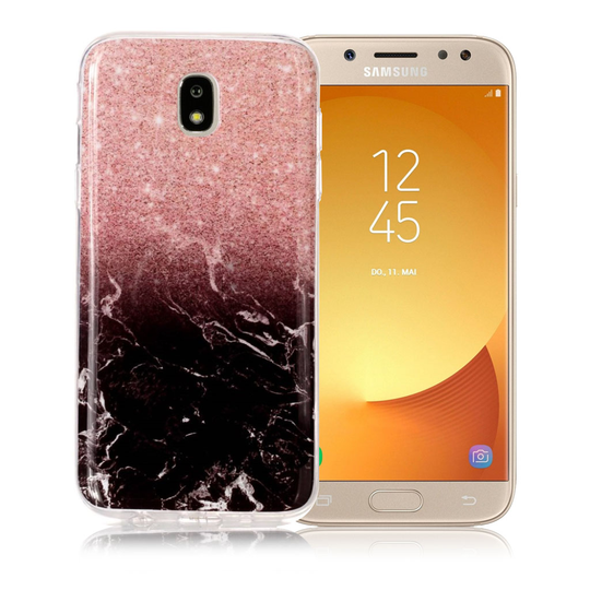 Samsung Galaxy J5 (2017) Marmori Kuviollinen IMD Geeli TPU Takasuoja Kuori - Musta/ Pinkki