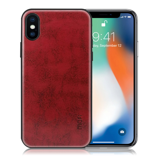 iPhone X MOFI Hybriidi Syteetti Nahkainen Muovi Takasuoja Kuori - Punainen