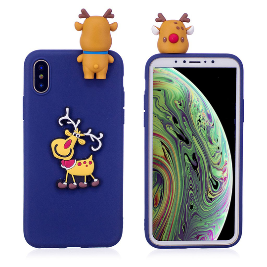 iPhone XS 3D joulu kuviollinen silikooni muovinen takasuoja kuori nukke koristeella - Sininen Poro