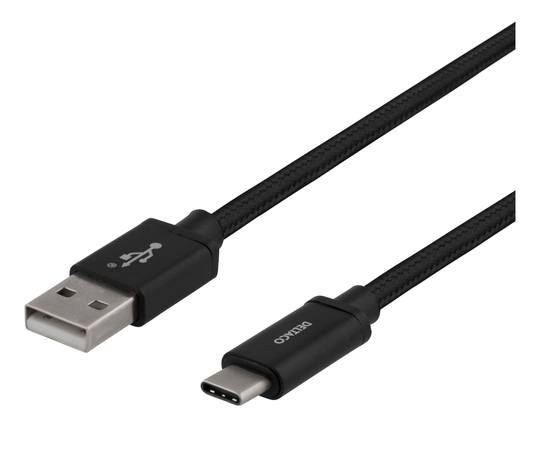 USB-A - USB-C-kaapeli, 2 M, USB 2.0, Punottu, Musta