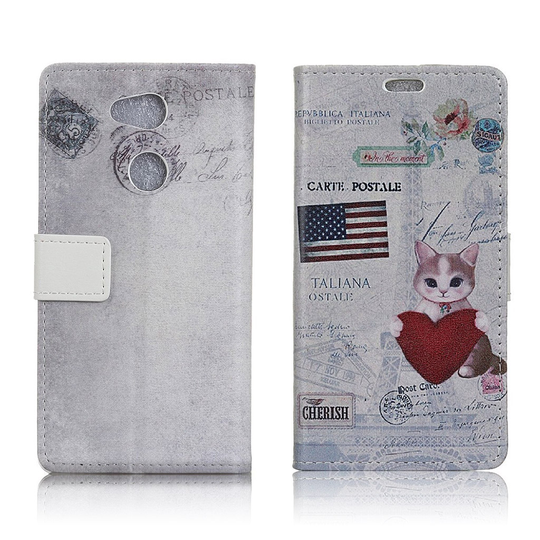 Sony Xperia L2 vintage suojakotelo - Kissa ja USA lippu