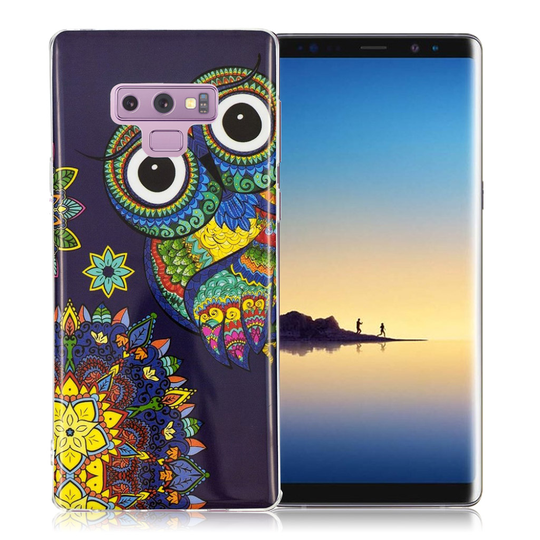 Samsung Galaxy Note9 IMD Kuviollinen Valoisa Muovinen Taksuoja Kuori - Värikäs Pöllö