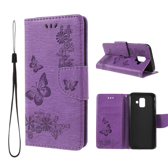 Samsung Galaxy A6 Painettu Kuvio PU Nahka Lompakko Kuori ja mobiilinaru - Violetti