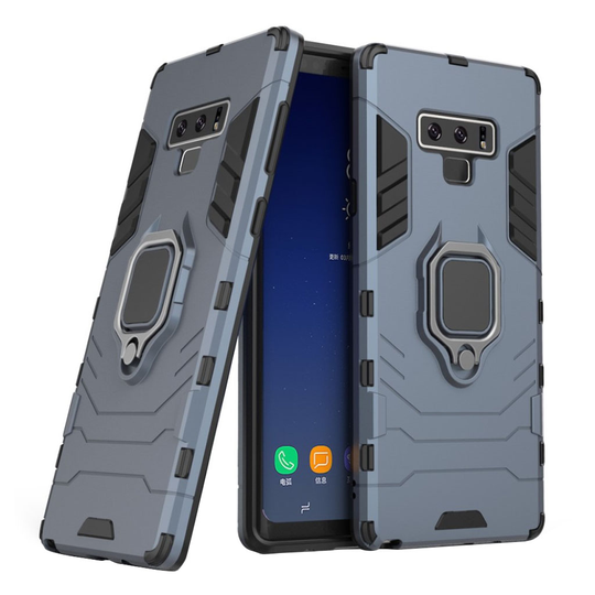Samsung Galaxy Note9 Hybriidi muovinen himmeä pintainen takasuoja kuori jalkatuella - Tumman Sininen