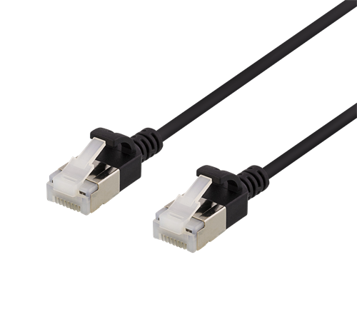U/FTP Cat6a -laitekaapeli, Ohut, Läpimitta 3,8 Mm, 5 M, 500 MHz, LSZH, Musta