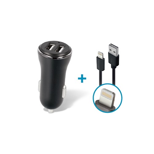 Forever CC-03 Dual USB Autolaturi 3 6A + Lightning latauskaapeli - Musta