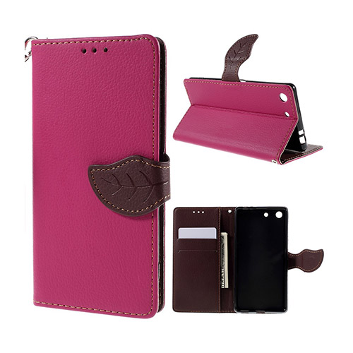 Sony Xperia M5 E5603 / Dual E5633 Litsi Kuvioinen Nahkakotelo Lompakko - Rosee