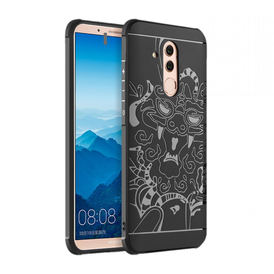 Huawei Mate 20 Lite kokonaan suojaava silikooni muovinen takasuoja kuori - Musta/ Lohikäärme