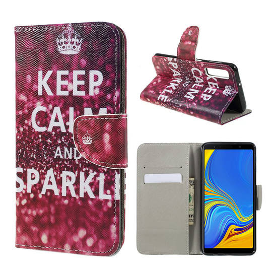 Samsung Galaxy A7 (2018) kuviollinen ristikko pintainen synteetti nahka lompakko kotelo kortti paikoilla - Motivaatio Teksti