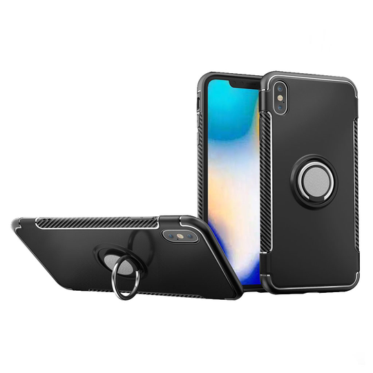iPhone Xs Max hiilikuitu harjattu iskukestävä hybriidi muovinen takasuoja kuori - Musta