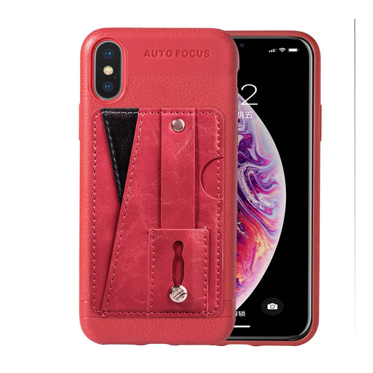 iPhone XS liitsihedelmä jyvä pintainen pehmeä muovinen takasuoja kuori kortti taskulla - Punainen