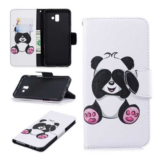 Samsung Galaxy J6 Plus (2018) kuviollinen synteetti nahkainen suojakotelo magneetti lukolla - Söpö Panda