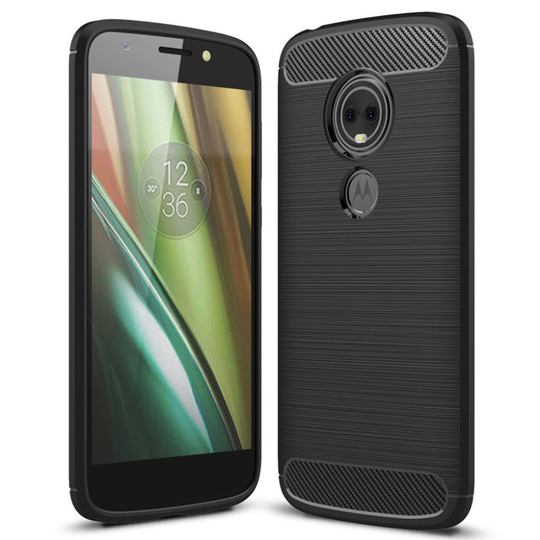 Motorola Moto E5 Play Hiilikuitu Harjattu Pintainen Pehmeä Silikooni Muovi Takasuoja Kuori - Musta