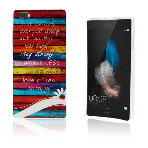 Westergaard Huawei Ascend P8 Lite Kuori - Värikkäitä Puisia Raitoja Ja Sitaatti