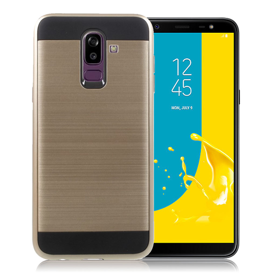 Samsung Galaxy J8 (2018) Harjattu Pintainen Hybriidi Muovinen Takasuoja Kuori - Kulta