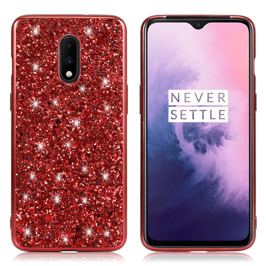 Glitter OnePlus 7 kuoret - Punainen