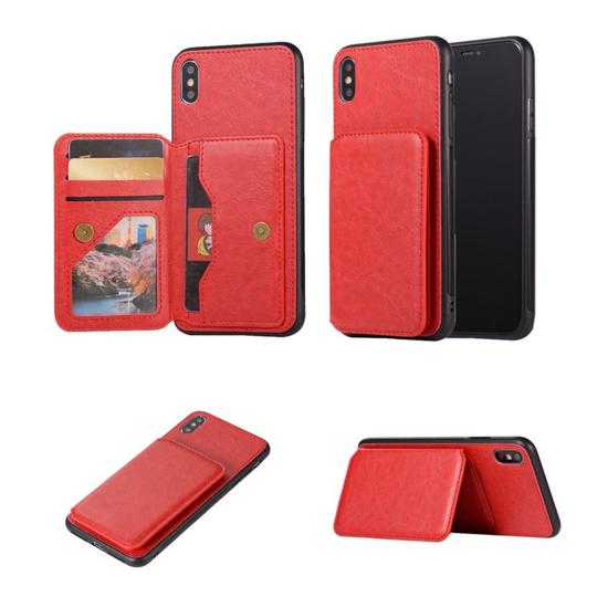 iPhone Xs Max retro tyylinen synteetti nahka pintainen muovi suojakuori kortti paikoilla - Punainen