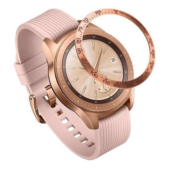 Samsung Galaxy Watch (42mm) stainless steel bezel - Rose Gold Ring Red Text