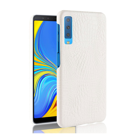 Samsung Galaxy A7 (2018) krokotiili rakenne pintainen synteetti nahkainen kova muovinen takasuoja kuori - Valkoinen