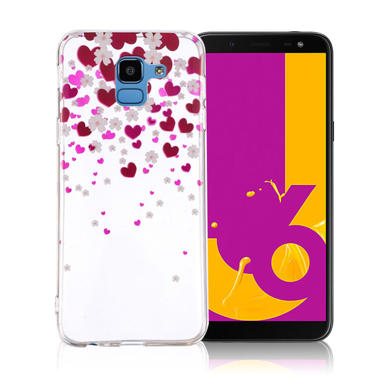 Samsung Galaxy J6 Kova TPU Kuviollinen Ohut Puhelimen Takasuoja Kuori - Sydämet Ja Kukat