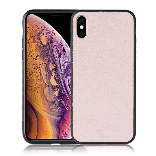 iPhone XS retro sametti kangas pintainen hybriidi muovinen takasuoja kuori - Pinkki