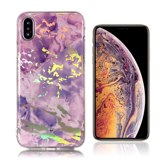 iPhone Xs Max Värikäs laaseri marmori kuviollinen silikooni muovinen takasuoja kuori - Vaalean Violetti