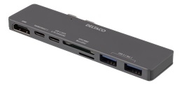 USB-C Telakointiasema MacBook Prolle 2016 ja uudemmat mallit Thunderbolt 3 100 W USB-C PD 4K HDMI hopea