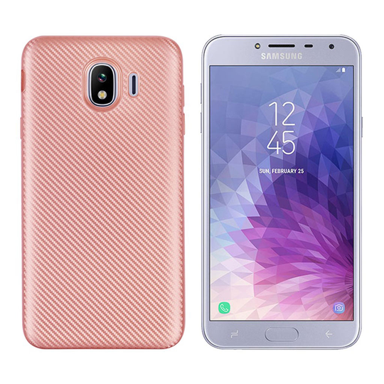 Samsung Galaxy J4 (2018) hiilikuitu tuntuinen suojakotelo - Punakulta
