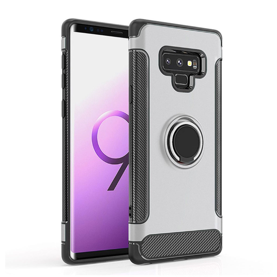 Samsung Galaxy Note9 ANGIBABE Hiilikuitu Harjattu Hybriidi Takasuoja Kuori Sormirenkaalla - Sininen