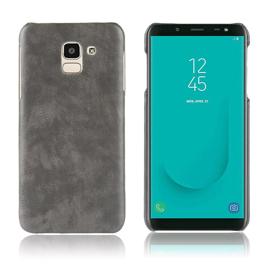 Samsung Galaxy J6 (2018) Liitsihedelmän Jyväinen Synteetti Nahka Pinnoitettu Muovi Takasuoja Kuori - Harmaa