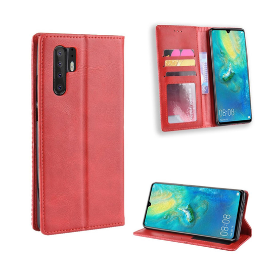 Huawei P30 Pro vintage tyylinen nahkainen flip suojakotelo - Punainen