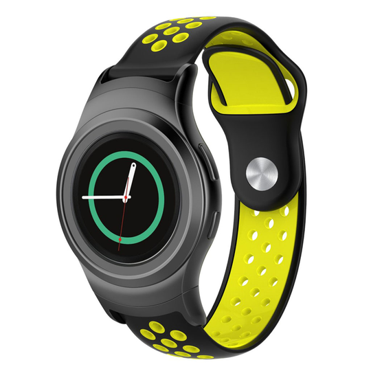 Samsung Gear S2 ontto silikooni muovinen kaksisävyinen vaihto ranneke - Musta/ Keltainen