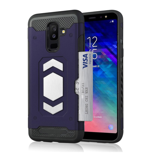 Samsung Galaxy A6 Plus (2018) Muovi Sekä Metalli takasuoja Kuori missä Magneetti Ja Kortti Paikka - Sininen