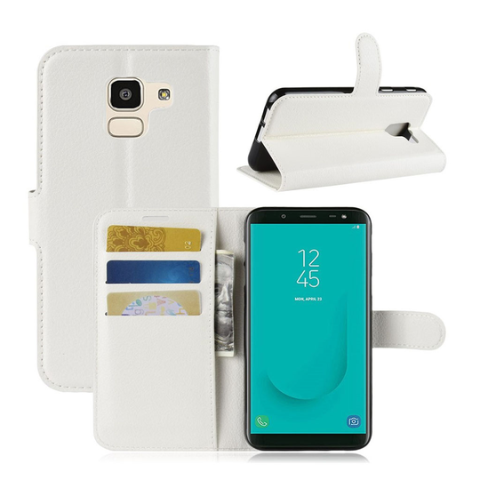 Samsung Galaxy J6 Liitsihedelmän Jyvä PU Nahka Lompakko Suoja kotelo - Valkoinen