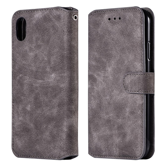 iPhone Xs Max beskyttelses deksel av syntetisk skinn med vintage stil - grå