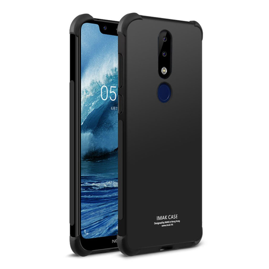 Nokia 5.1 IMAK silikoni muovinen joustava ja pehmeä suojakuori kulma vahvisteilla - Metalli Musta