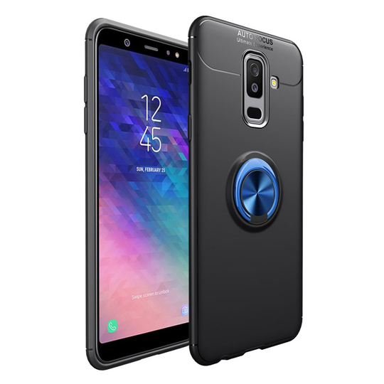 Samsung Galaxy A6 Plus (2018) Mobiilirenkaalla Ja Magneetilla Varustettu Muovinen Takasuoja Kuori - Musta/ Sininen