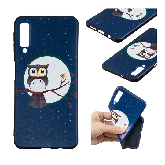 Samsung Galaxy A7 (2018) kohokuviollinen pehmeä silikooni muovinen takasuoja kuori - Pöllö Haaralla