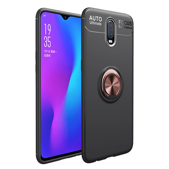 OnePlus 6T silikooni muovinen takasuoja kuori sormirenkaalla ja magneetilla - Musta/ Ruusu Kulta
