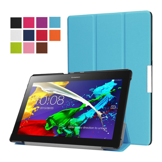 Lenovo Tab 3 Plus 10 Taittuva Nahkakotelo Standillä - Vaaleansininen