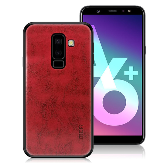 Samsung Galaxy A6 Plus (2018) MOFI Synteetti Nahkainen Kova Muovinen Hybriidi Takasuoja Kuori - Punainen