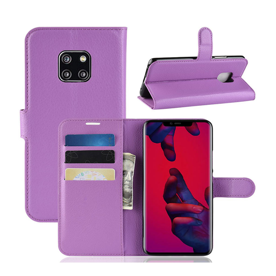 Huawei Mate 20 Pro liitsihedelmä jyvä rakenne pintainen synteetti nahkainen lompakko suojakotelo magneetti lukolla - Violetti
