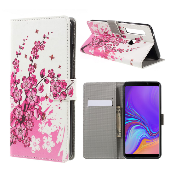 Samsung Galaxy A9 (2018) kuviollinen synteetti nahkainen lompakko suojakotelo kortti ja seteli paikoilla - Luumu Kukat