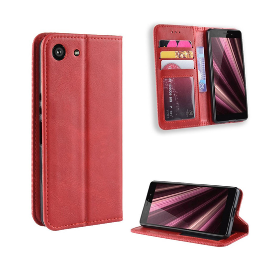 Sony Xperia XZ4 Compact auto-absorbed vintage tyylinen nahkainen flip suojakotelo - Punainen