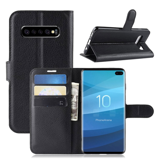 Samsung Galaxy S10 Plus litsi nahkainen flip Suojakotelo - Musta