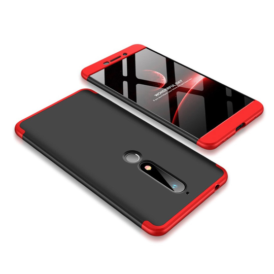 Nokia 6 (2018) GKK 3-pala Matta Kova Muovi Takaosa Suoja - Musta/ Punainen