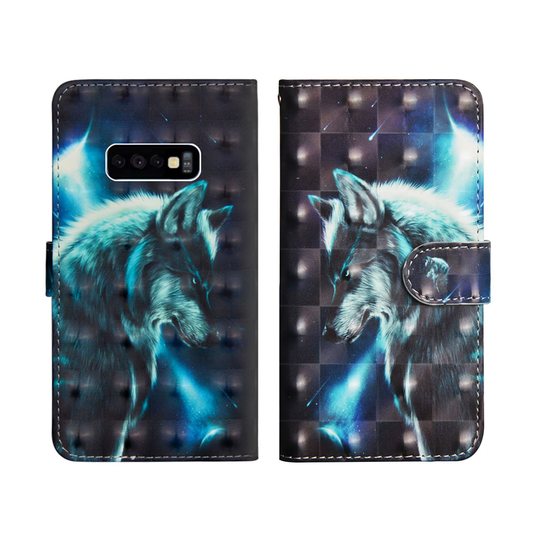 Samsung Galaxy S10e vaalea piste koriste nahkainen flip Suojakotelo - Susi
